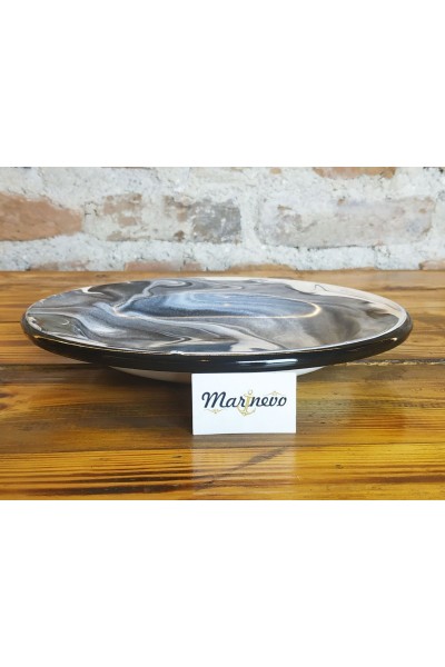 Emaye Marble Çukur Tabak 23cm Siyah - Marinevo Emaye Ürünler