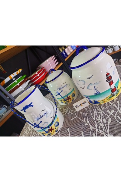 3 Parça Marin Kavanoz Seti 16 Cm Ve 14 Cm Kavanoz Çok Yönlü Kap